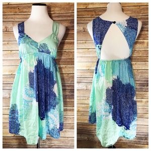 Roxy Blue & Green Floral Open Back High Low Dress